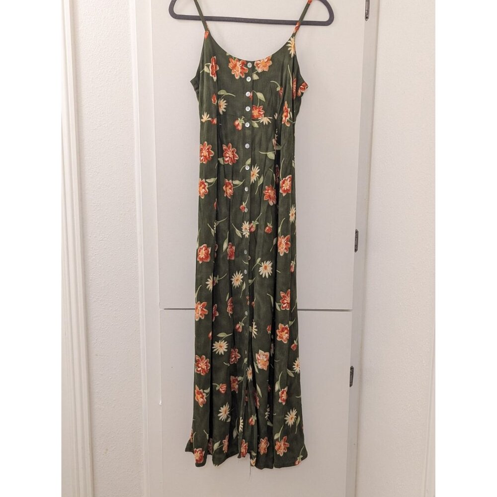 Vintage Floral Sleeveless Maxi Dress By Golf With Tie Back & Button Details